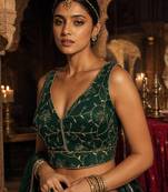 Bottle green embroidered fancydesigner saree blouse