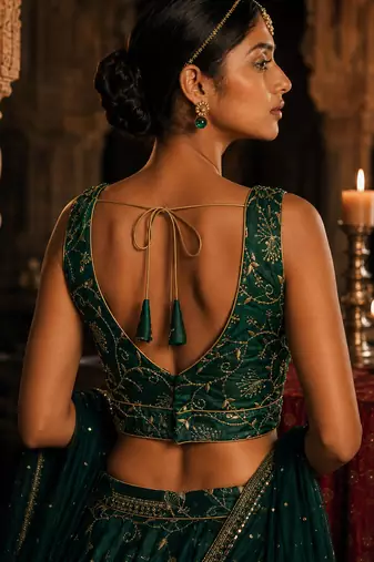 Bottle green embroidered fancydesigner saree blouse