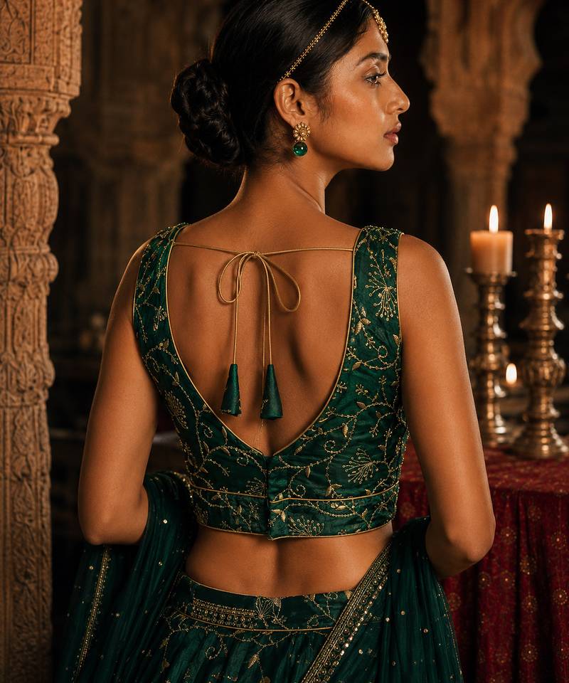 Bottle green embroidered fancydesigner saree blouse