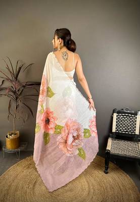 white color linen arco border with handwork saree 4