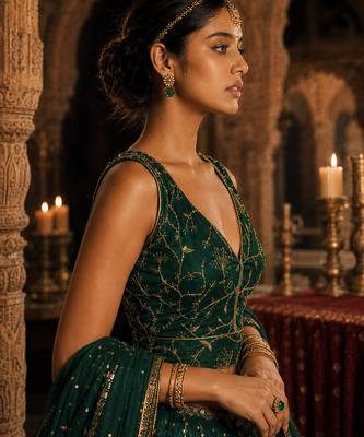 Bottle green embroidered fancydesigner saree blouse 4