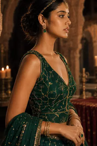 Bottle green embroidered fancydesigner saree blouse