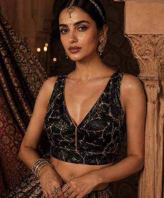 Black embroidered fancydesigner saree blouse 1