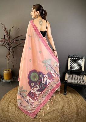 pink color muga cotton blend woven motif saree with blouse 2