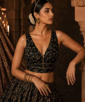 Black embroidered fancydesigner saree blouse 3
