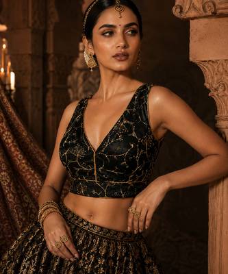 Black embroidered fancydesigner saree blouse 4