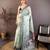 sky blue color muga cotton blend woven motif saree with blouse