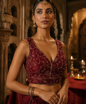 Maroon embroidered fancydesigner saree blouse 1
