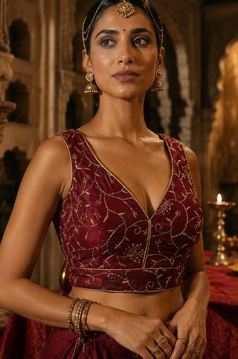 Maroon embroidered fancydesigner saree blouse