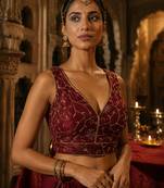 Maroon embroidered fancydesigner saree blouse