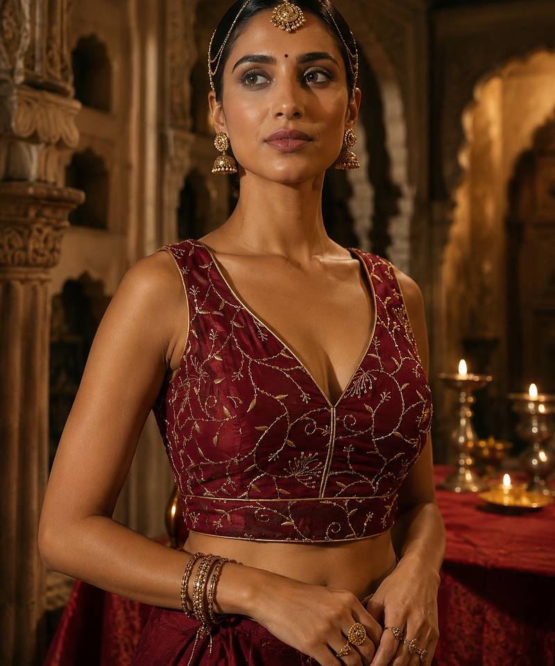 Maroon embroidered fancydesigner saree blouse