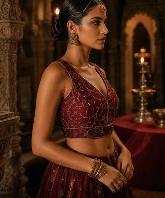 Maroon embroidered fancydesigner saree blouse 2