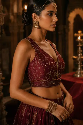 Maroon embroidered fancydesigner saree blouse