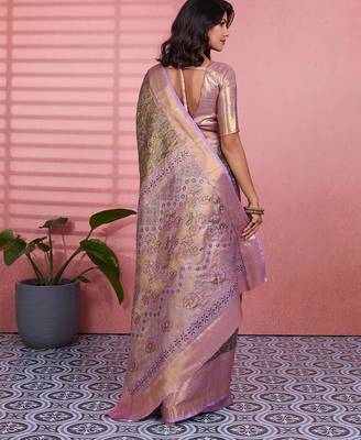 mehendi color kanchipuram silk blend zari weaving saree with blouse piece 4