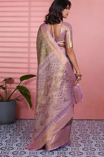 mehendi color kanchipuram silk blend zari weaving saree with blouse piece