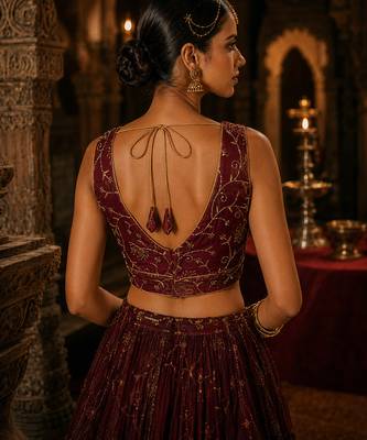 Maroon embroidered fancydesigner saree blouse 3