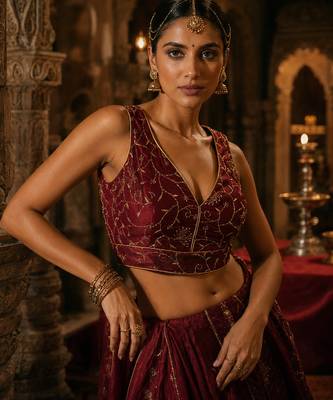 Maroon embroidered fancydesigner saree blouse 4