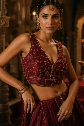 Maroon embroidered fancydesigner saree blouse