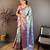 sky blue color kanjivaram silk blend zari woven saree with blouse