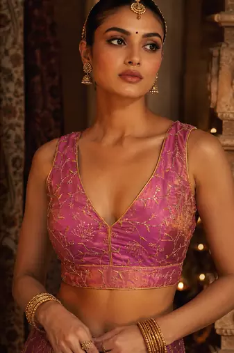 Pink embroidered fancydesigner saree blouse