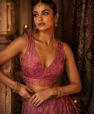 Pink embroidered fancydesigner saree blouse 4