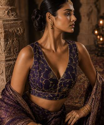 Urple embroidered fancydesigner saree blouse 2
