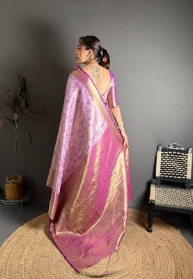 lavender color kanjivaram silk blend zari woven saree with blouse 2