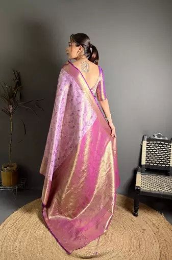 lavender color kanjivaram silk blend zari woven saree with blouse
