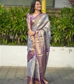 skyblue color kanjivaram silk blend zari woven saree with blouse