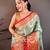 sea green color kanjivaram silk blend zari woven saree with blouse