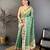 green color cotton blend flower digital printed saree with blouse
