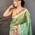 green color cotton blend flower digital printed saree with blouse