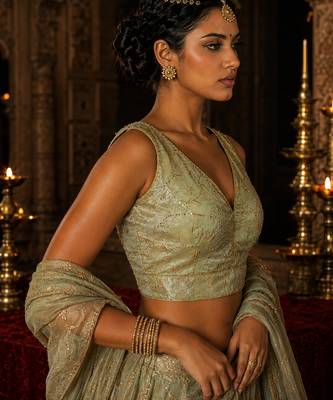 Pista green embroidered fancydesigner saree blouse 3