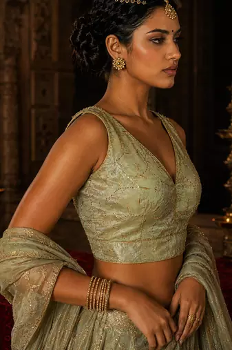 Pista green embroidered fancydesigner saree blouse