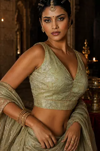 Pista green embroidered fancydesigner saree blouse