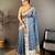 tealblue color cotton blend flower digital printed saree with blouse
