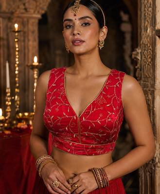 Red embroidered fancydesigner saree blouse 1