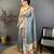 grey color cotton blend flower digital printed saree with blouse
