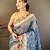 tealblue color cotton blend flower digital printed saree with blouse