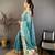 skyblue color cotton blend flower digital printed saree with blouse
