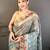 grey color cotton blend flower digital printed saree with blouse