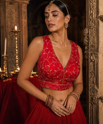 Red embroidered fancydesigner saree blouse 4