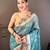skyblue color cotton blend flower digital printed saree with blouse
