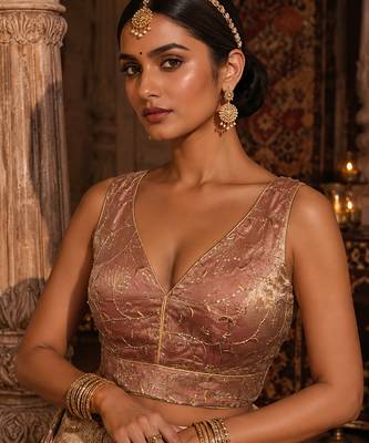 Rose goldembroidered fancydesigner saree blouse 1