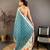 skyblue color cotton blend flower digital printed saree with blouse