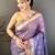 blue color cotton blend flower digital printed saree with blouse