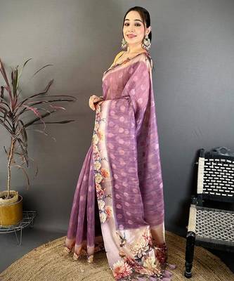 purple color cotton blend flower digital printed saree with blouse 2