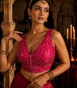 Rani pink embroidered fancydesigner saree blouse