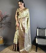 chiku-brown color kanjivaram silk blend zari woven sarees