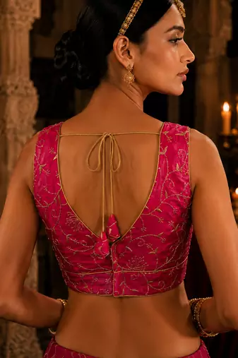 Rani pink embroidered fancydesigner saree blouse
